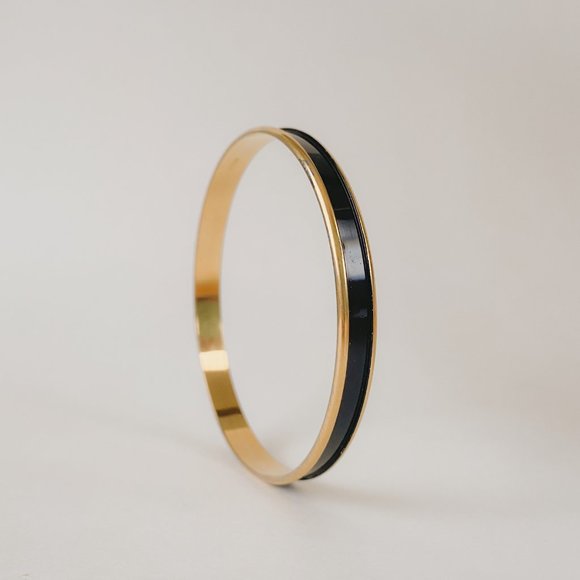 Napier Jewelry - Napier Vintage Thin Black Enamel Stripe Gold Minimal Stackable Bangle Bracelet